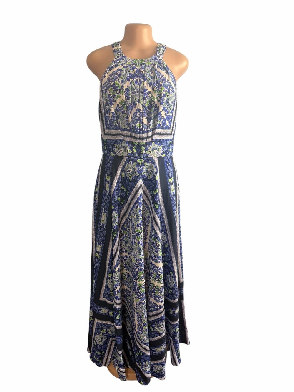 Eliza J Scarf Print Navy and White Floral Halter Maxi Dress - Picture 4 of 10